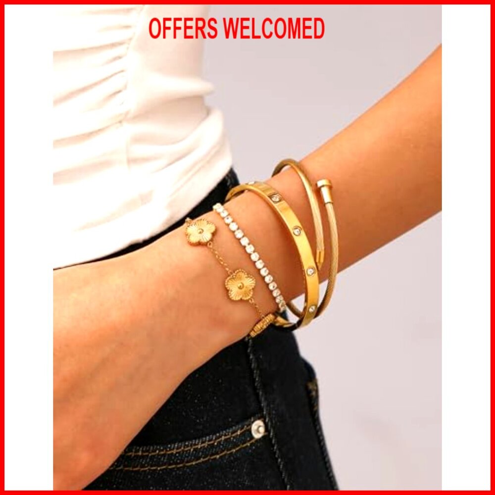 18k Gold Plated Stackable Bangle Bracelets Set St… - image 3
